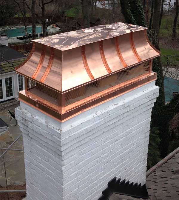 White masonry chimney with custom copper cover - Valley Park MO 
