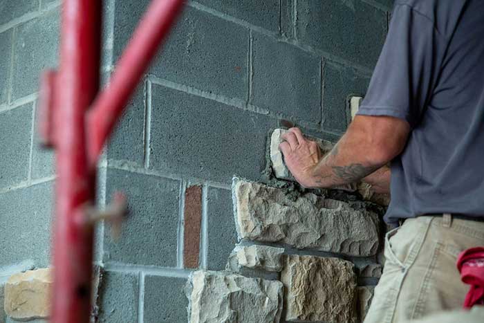 Masonry Repair & Assembly adding stone to facing of blocks - English Sweep Valley Park MO
