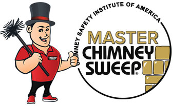 Logo Master Chimney Sweep - Chimney Safety Institute of America-Graphic of tech with brush-English Sweep Valley Park MO