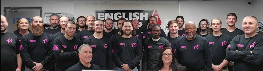 English Sweep Chimney Team wearing Sweep Away Cancer long and short sleeve t-shirts.