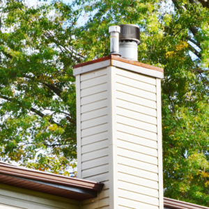 white prefabricated chimney with chase cover and chimney cap