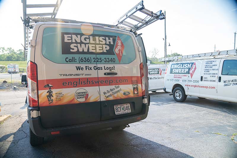 English Sweep vans in parking lot
