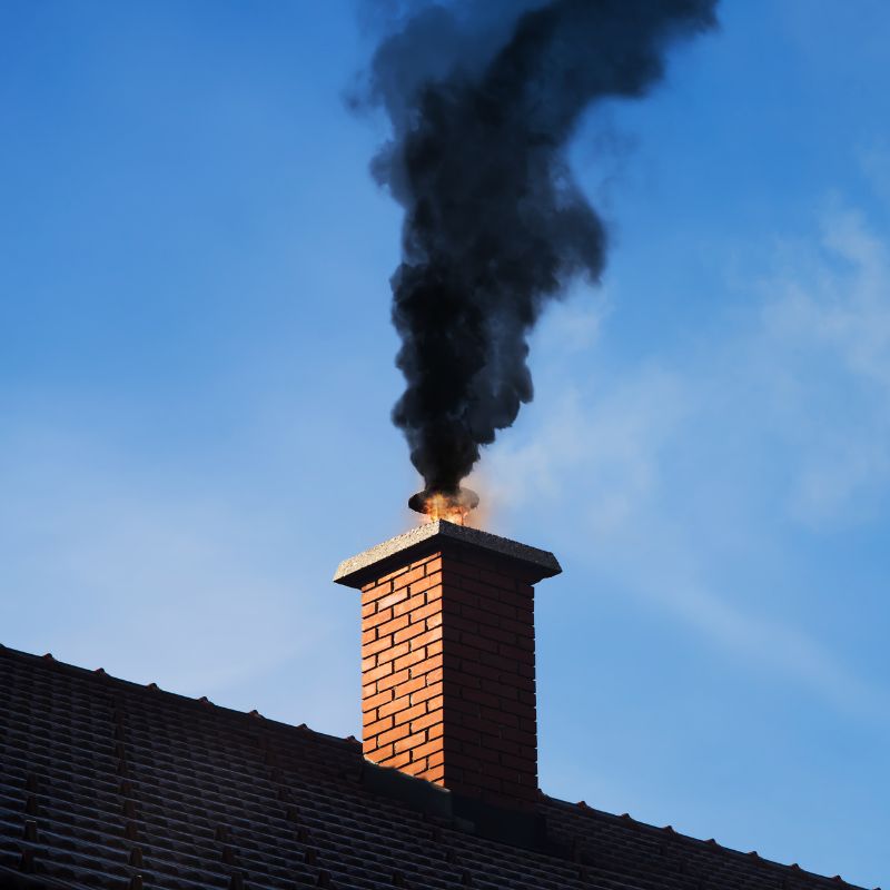 black smoke coming out of a masonry chimney